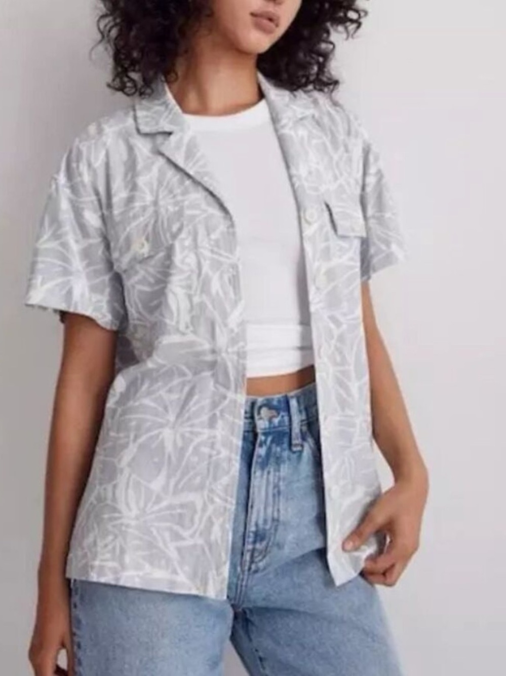 Madewell Blue and White Linen-Blend Camp Shirt, M
